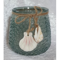 Windlicht Glas Muscheln blau