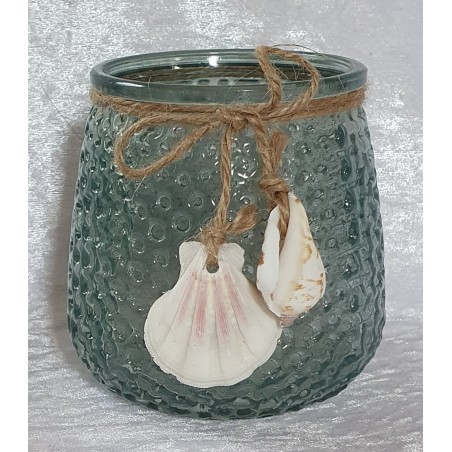 Windlicht Glas Muscheln blau