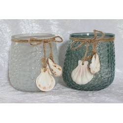Windlicht Glas Muscheln blau