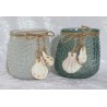 Windlicht Glas Muscheln blau