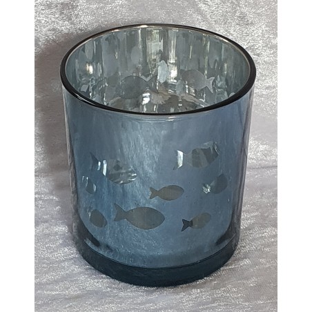 Windlicht Glas Fische blau