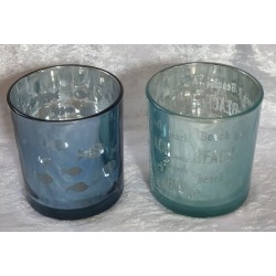 Windlicht Glas Fische blau