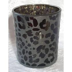 Windlicht Glas Leopard anthrazit
