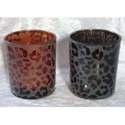 Windlicht Glas Leopard anthrazit