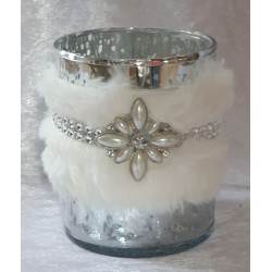 Windlicht Glas silber/weiss