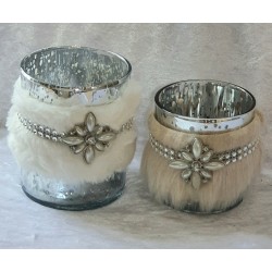 Windlicht Glas silber/weiss