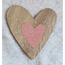 Holzherz rosa/glitzer