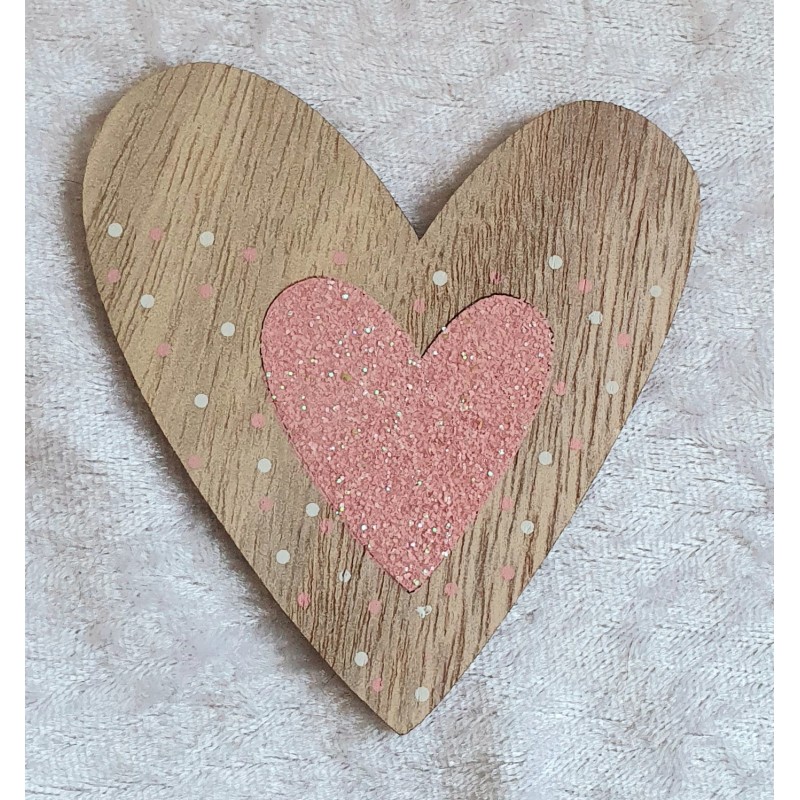 Holzherz rosa/glitzer