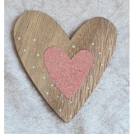 Holzherz rosa/glitzer