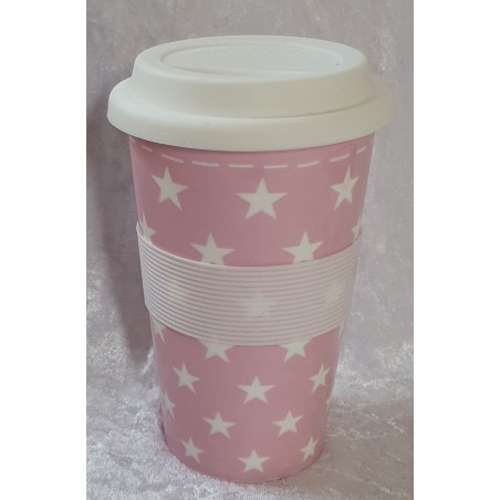 Porzellan Becher to go rosa/Sterne