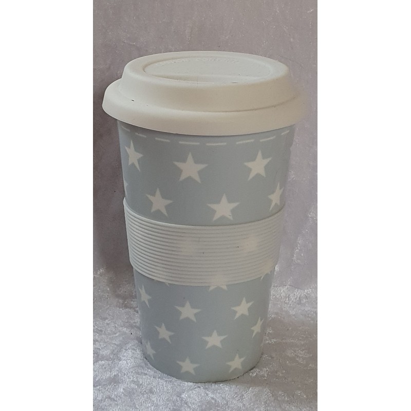 Porzellan Becher to go hellblau/Sterne