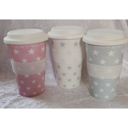 Porzellan Becher to go hellblau/Sterne