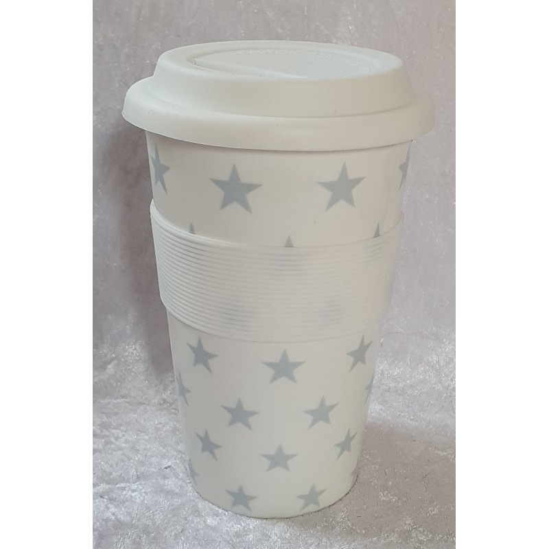 Porzellan Becher to go weiss/Sterne