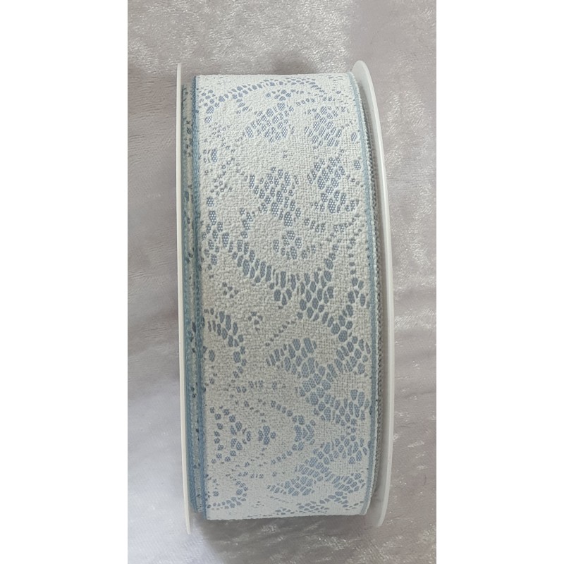 Dekoband Spitzenmuster weiss/hellblau