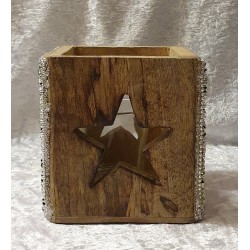 Holz Teelicht mit Glas Stern