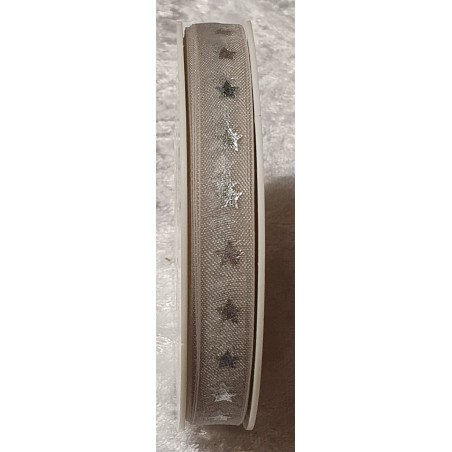 Organza Band Sterne taupe/silber
