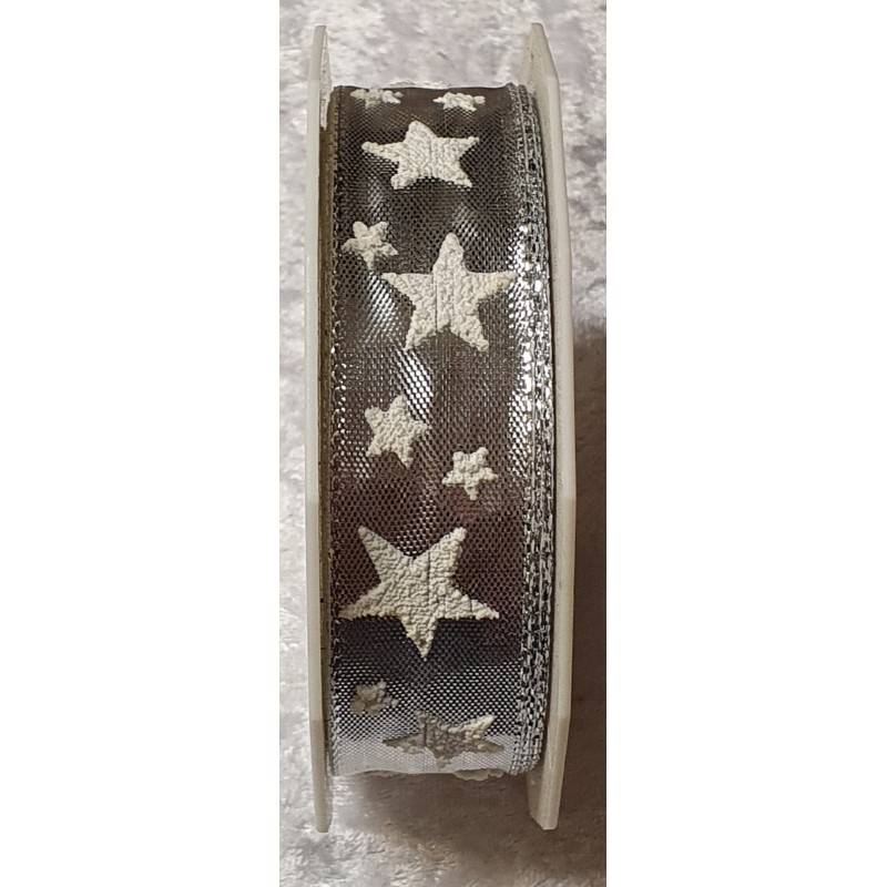 Deko Band Sterne silber mit Drahtkante