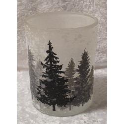 Teelicht Glas gefrostet Wald