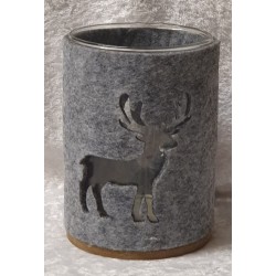 Teelicht Glas mit Filz hellgrau