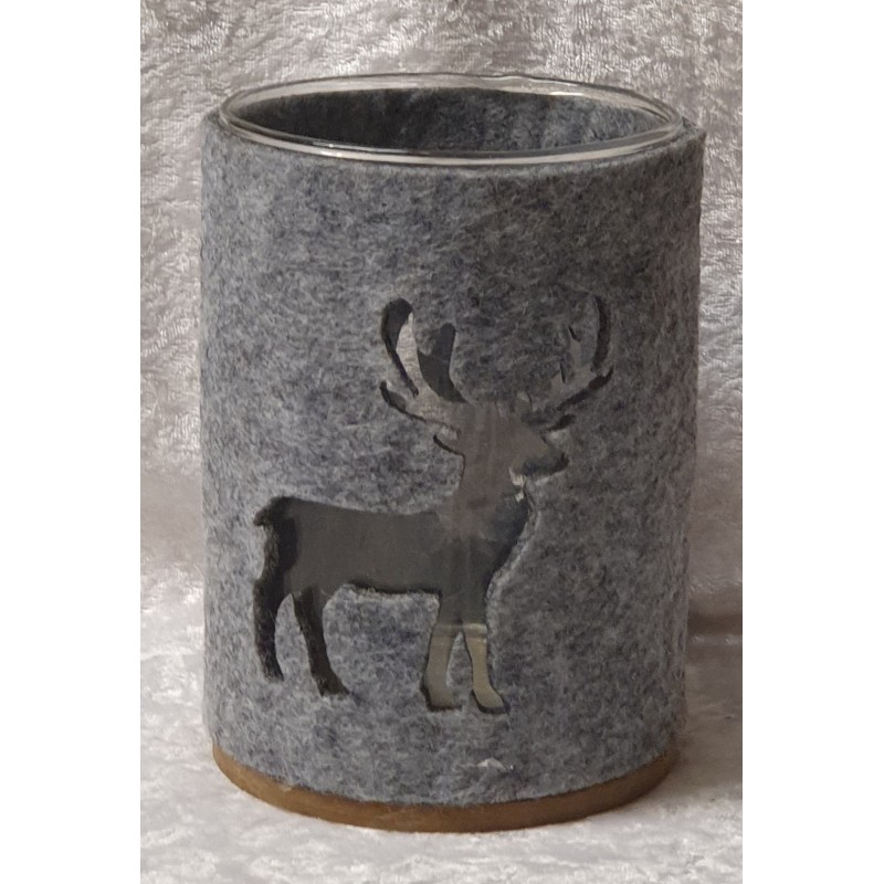Teelicht Glas mit Filz hellgrau