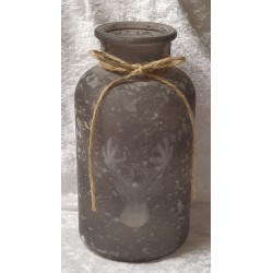 Teelicht Glas gefrostet mit Hirschkopf grau