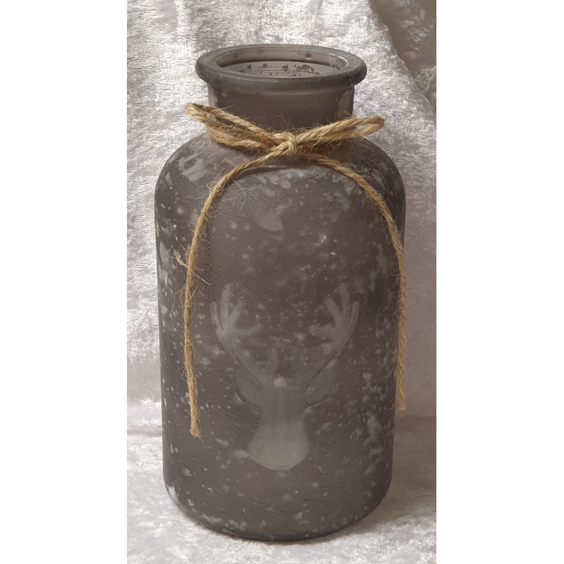 Teelicht Glas gefrostet mit Hirschkopf grau