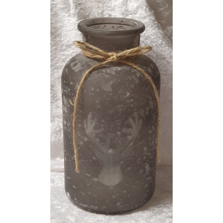Teelicht Glas gefrostet mit Hirschkopf grau