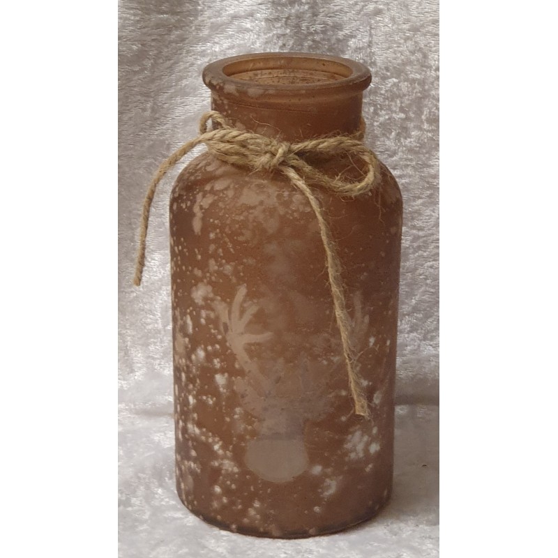Teelicht Glas gefrostet mit Hirschkopf braun