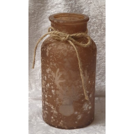 Teelicht Glas gefrostet mit Hirschkopf braun