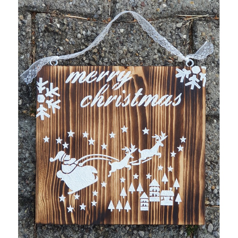 Schild Merry Christmas Schlitten