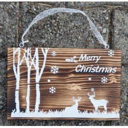 Schild Merry Christmas Wald/Hirsche