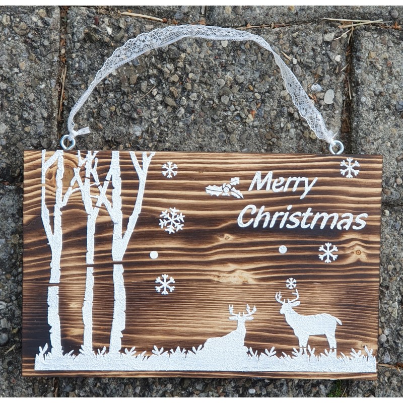 Schild Merry Christmas Wald/Hirsche