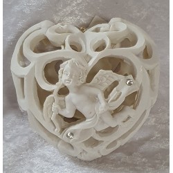 Herz mit Engel weiss Polyresin