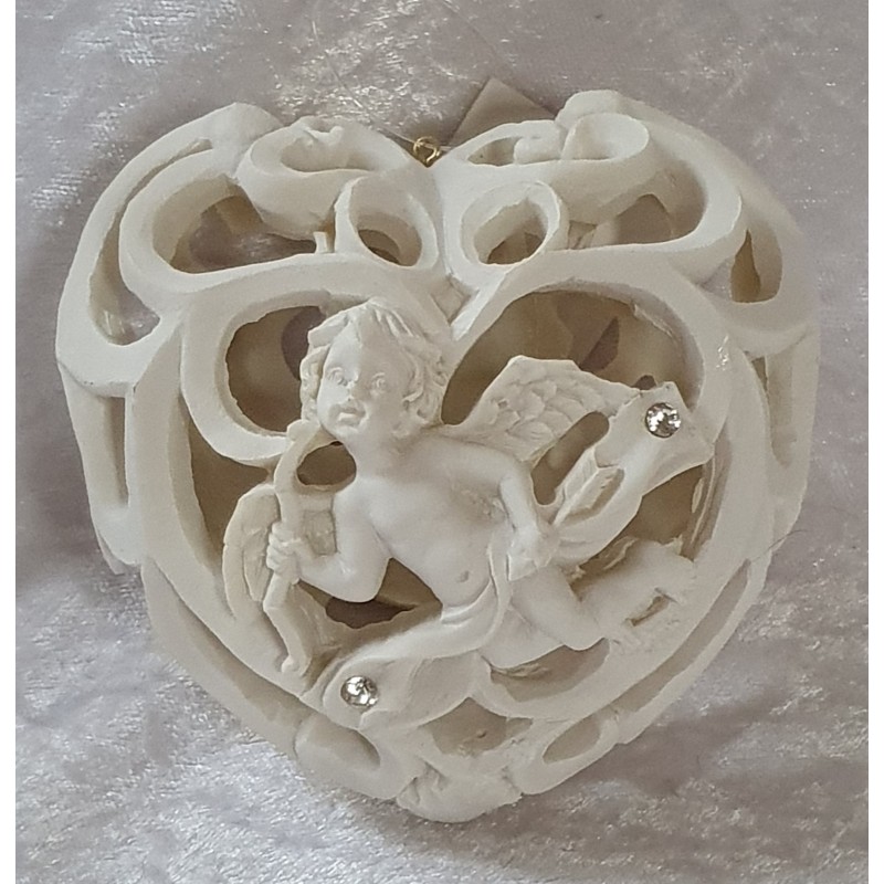 Herz mit Engel weiss Polyresin