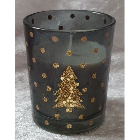 Glas mit Kerze Tanne gold