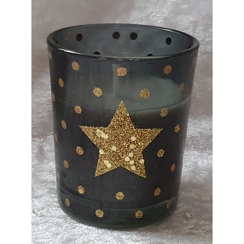 Glas mit Kerze Stern gold