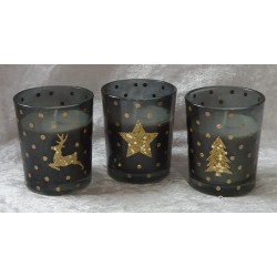 Glas mit Kerze Stern gold