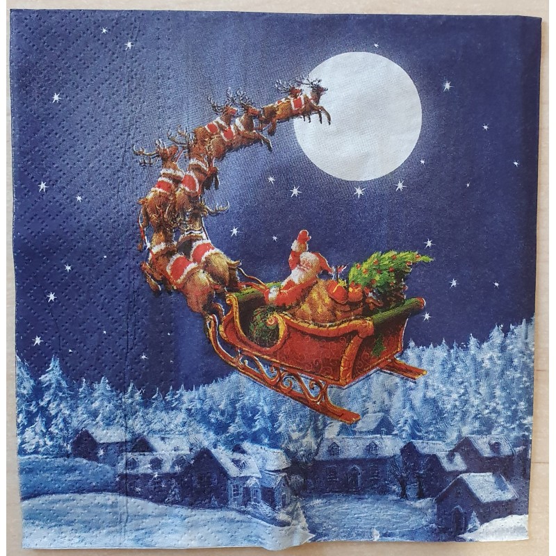 Serviette Weihnachtsmann im Schlitten