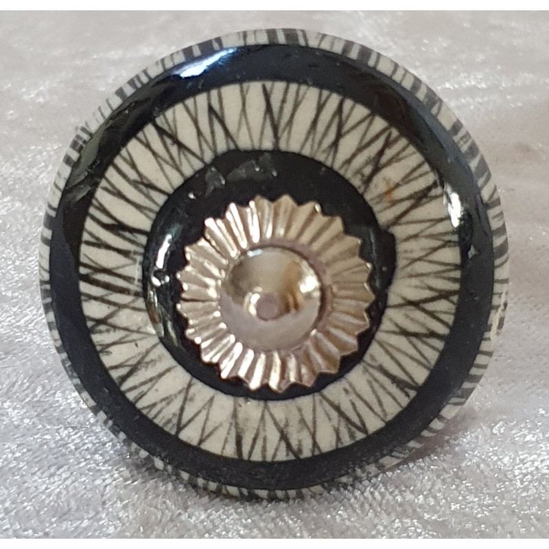 Möbelknopf Porzellan weiss/schwarz