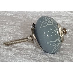 Möbelknopf Porzellan grau/weiss