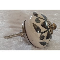 Möbelknopf Porzellan weiss/schwarz