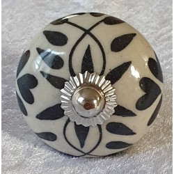 Möbelknopf Porzellan weiss/schwarz