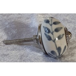 Möbelknopf Porzellan weiss/grau