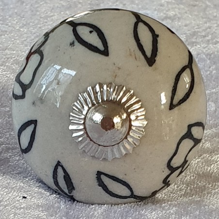 Möbelknopf Porzellan weiss/schwarz