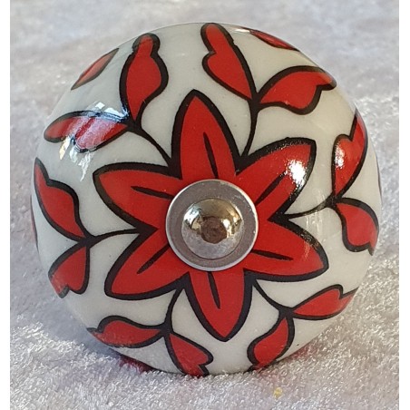 Möbelknopf Porzellan weiss/rot