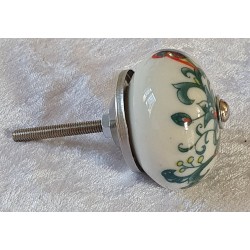 Möbelknopf Porzellan weiss/grün