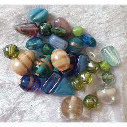 Glas Perlen blau/grün bunt gemischt