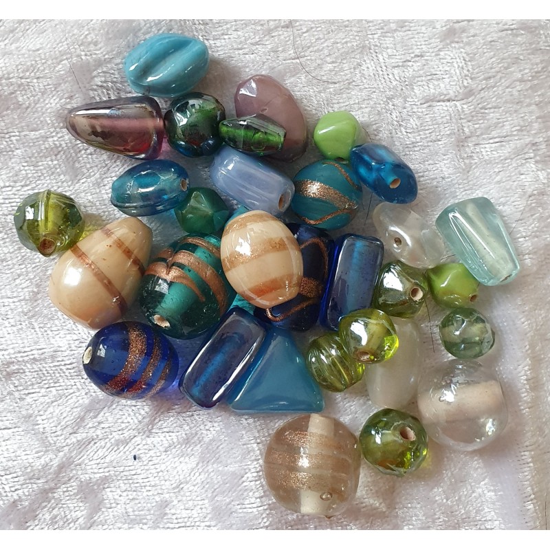 Glas Perlen blau/grün bunt gemischt