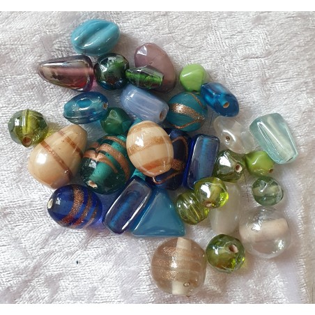 Glas Perlen blau/grün bunt gemischt