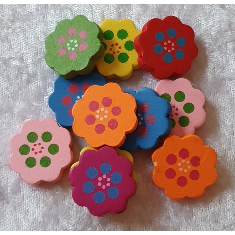 Holz Perlen Blumen bunt gemischt